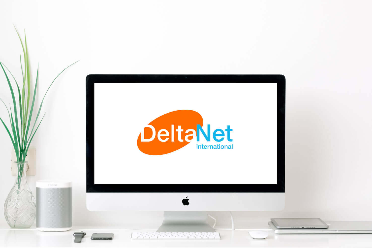 Computer displaying the DeltaNet logo