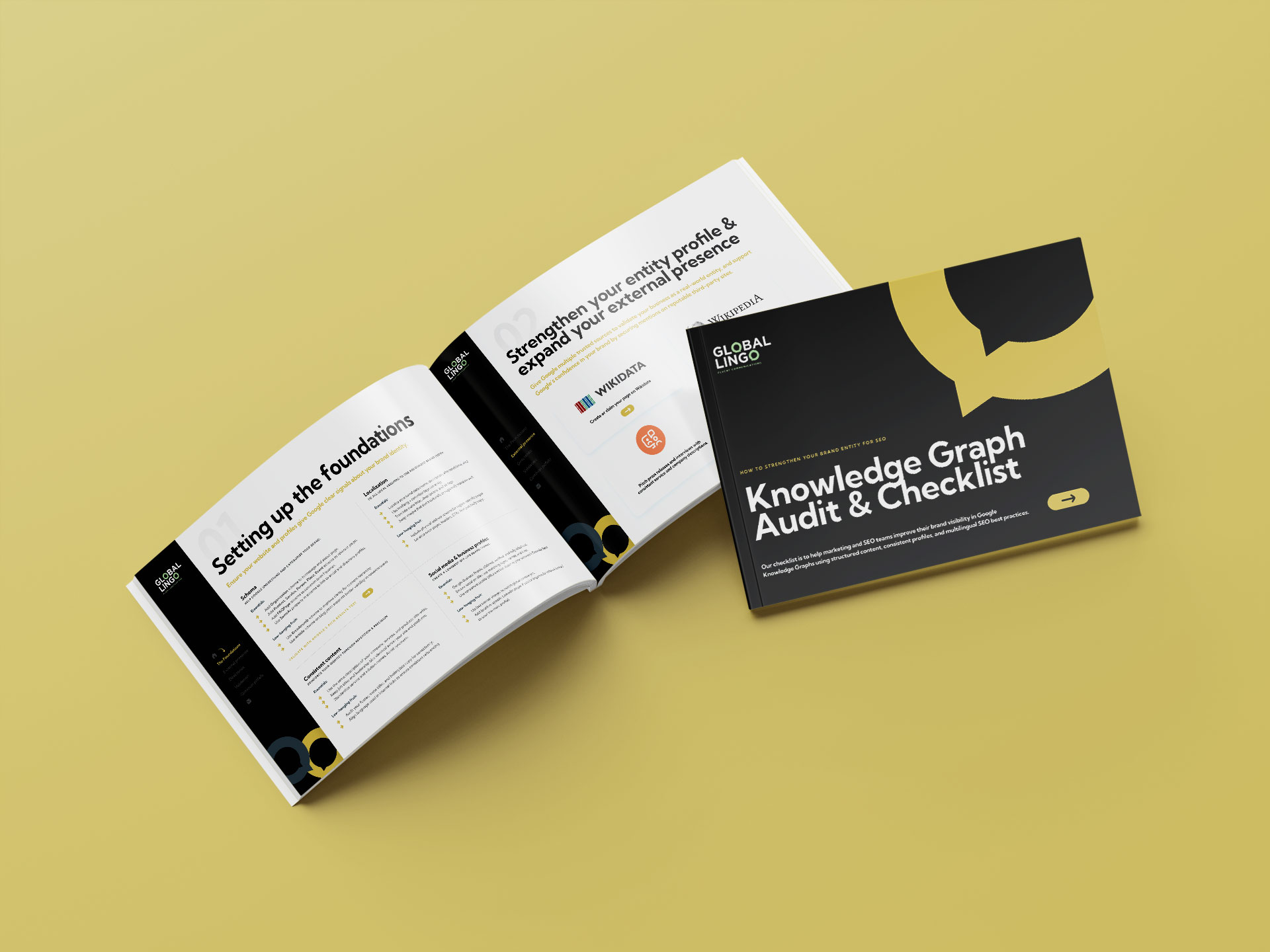 A mockup of our knowledge graph audit and checklist brochure.