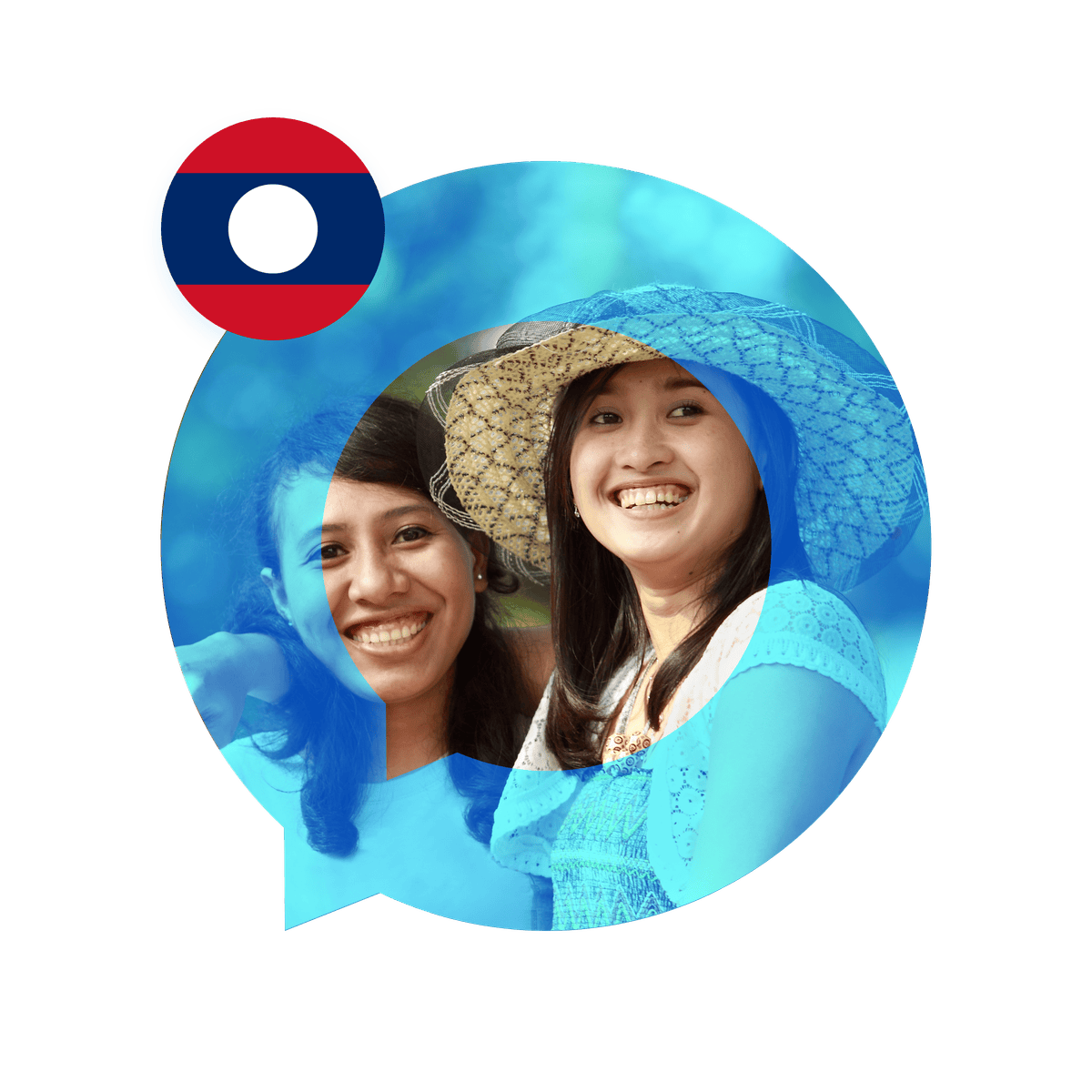 Portrait of a Lao language specialist in a speech bubble with the Laos flag. Lao Language Services