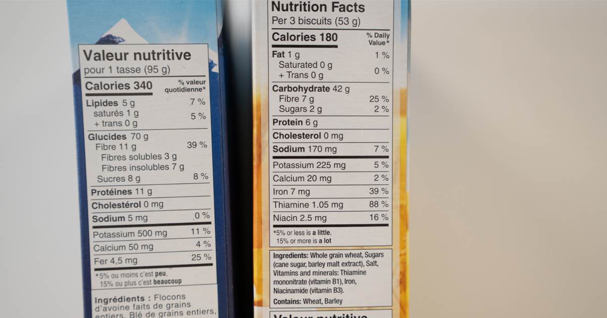 bilingual food packaging label showing clean label and ingredient transparency requirements